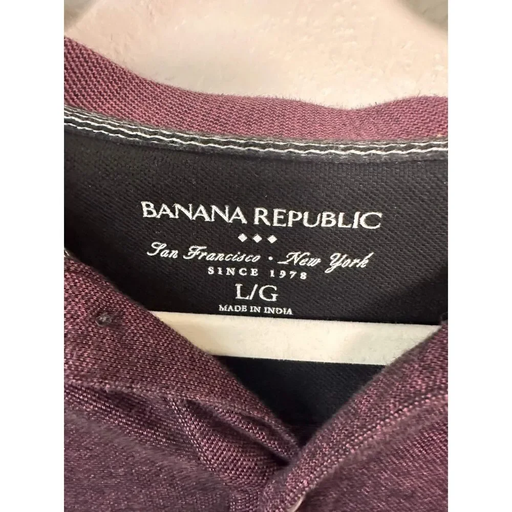 Banana Republic Mens Large Birdseye Pique Polo Shirt Burgundy Short Sleeve